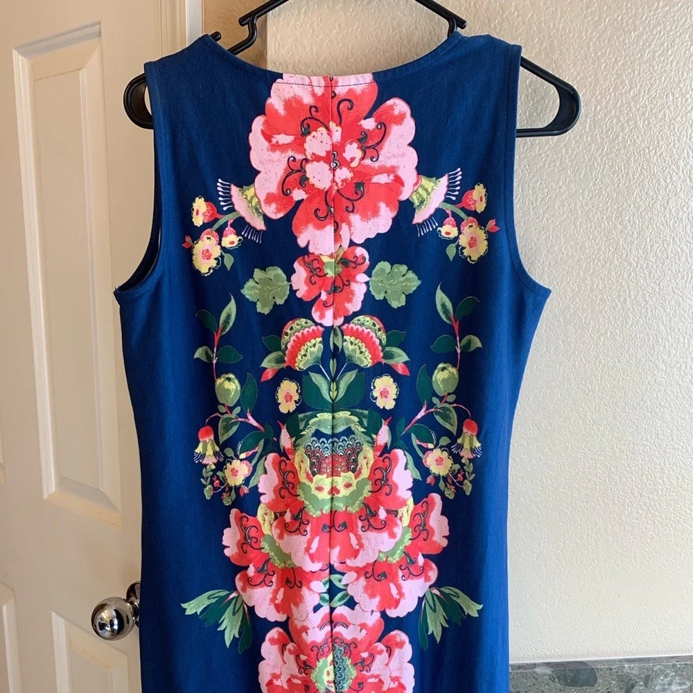 NY & Co Floral dress/tunic sleeveless sheath blue - Picture 8 of 8